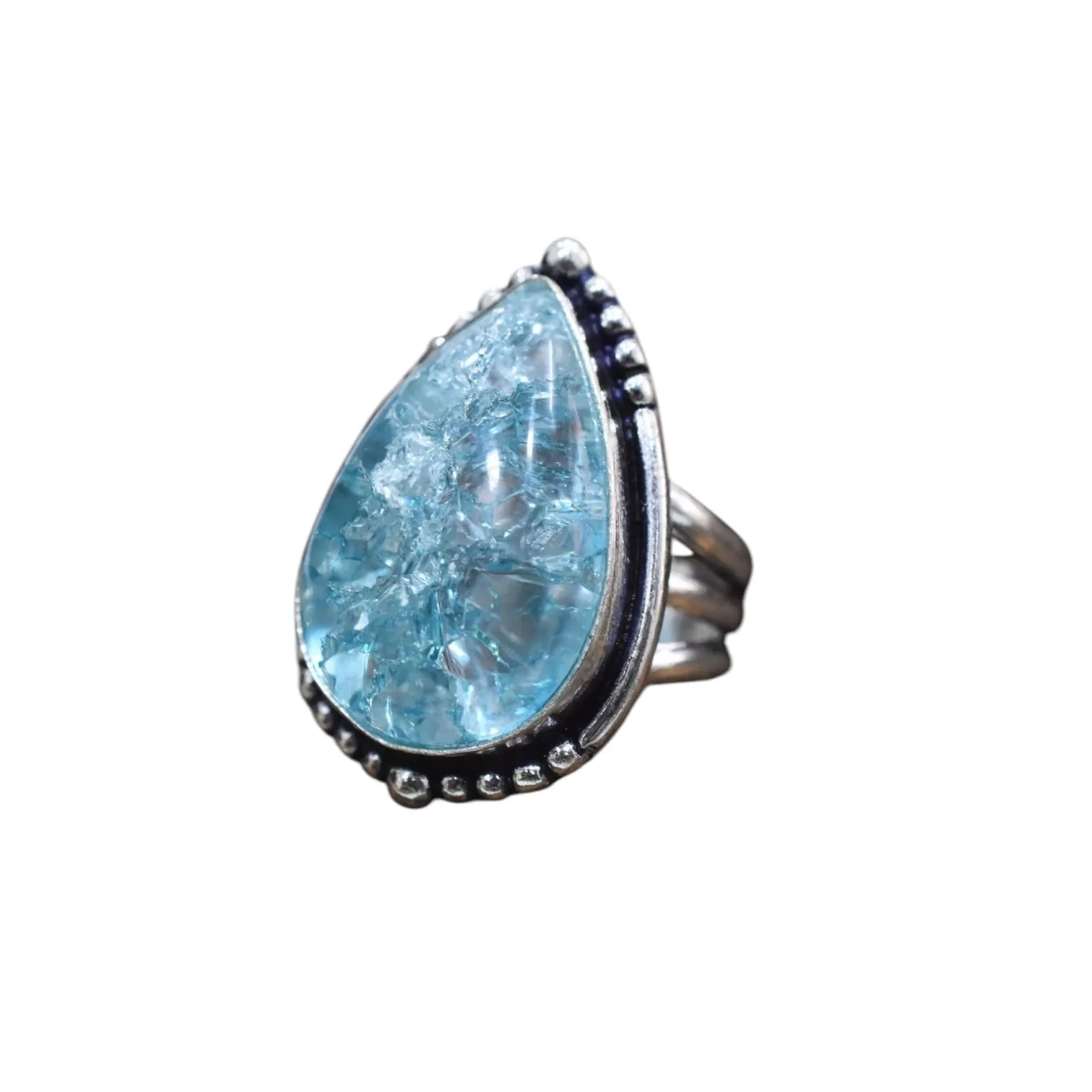 Crack Quartz Solid 925 Sterling Silver Ring 5.5