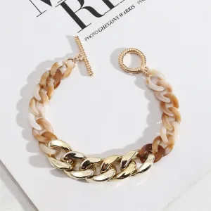 Cream Resin & 18K Gold-Plated Tortoise-Print Curb Chain Toggle Bracelet