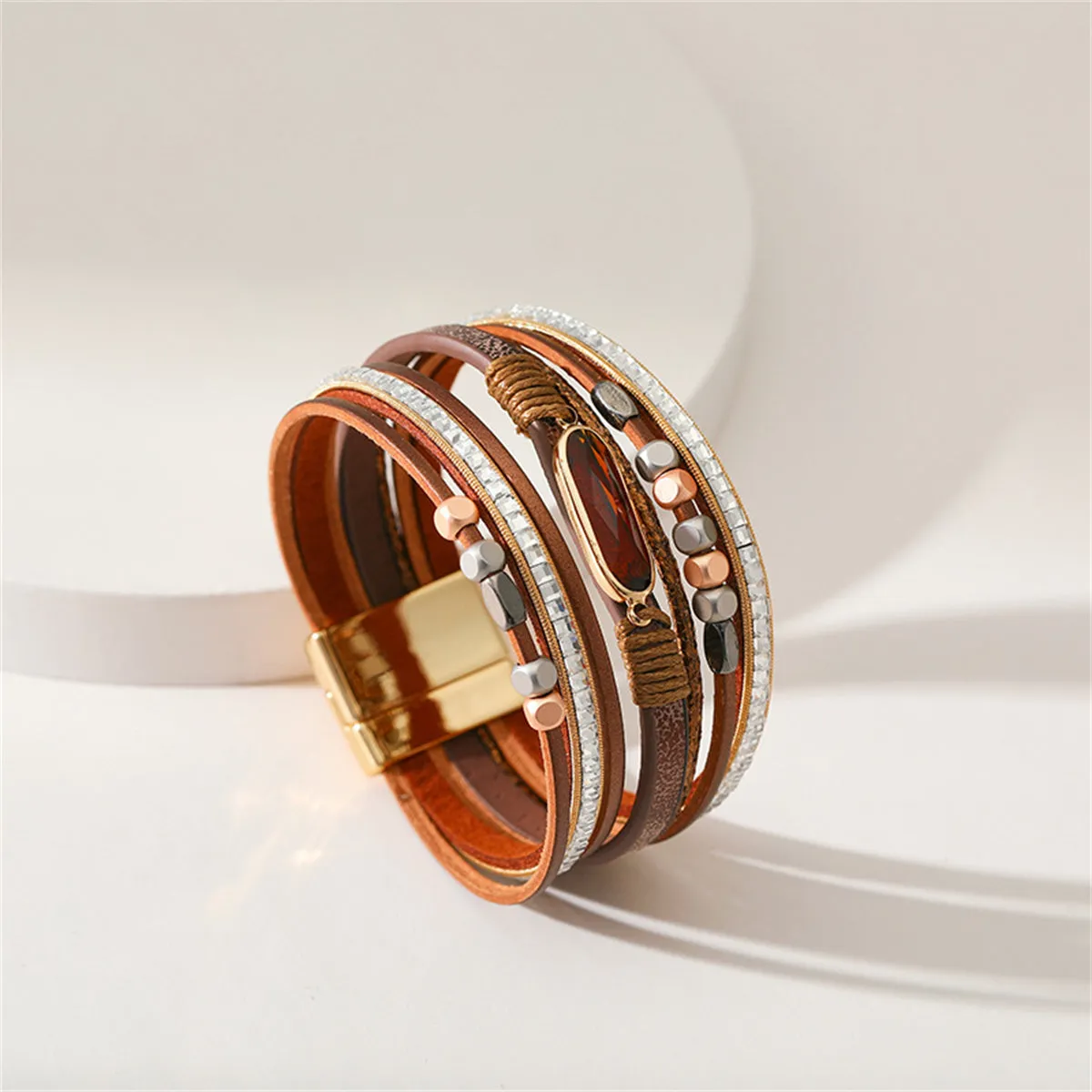 Crystal & Brown Polystyrene 18K Gold-Plated Multistrand Bracelet