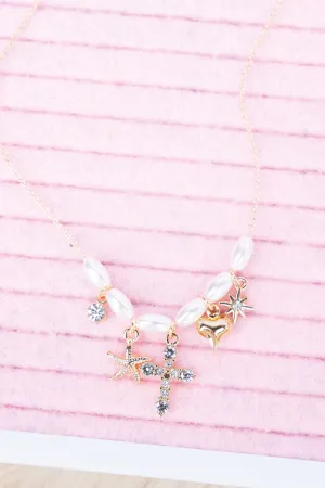 Crystal Cross Goldtone Pearl Necklace