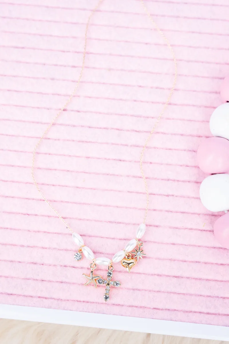 Crystal Cross Goldtone Pearl Necklace