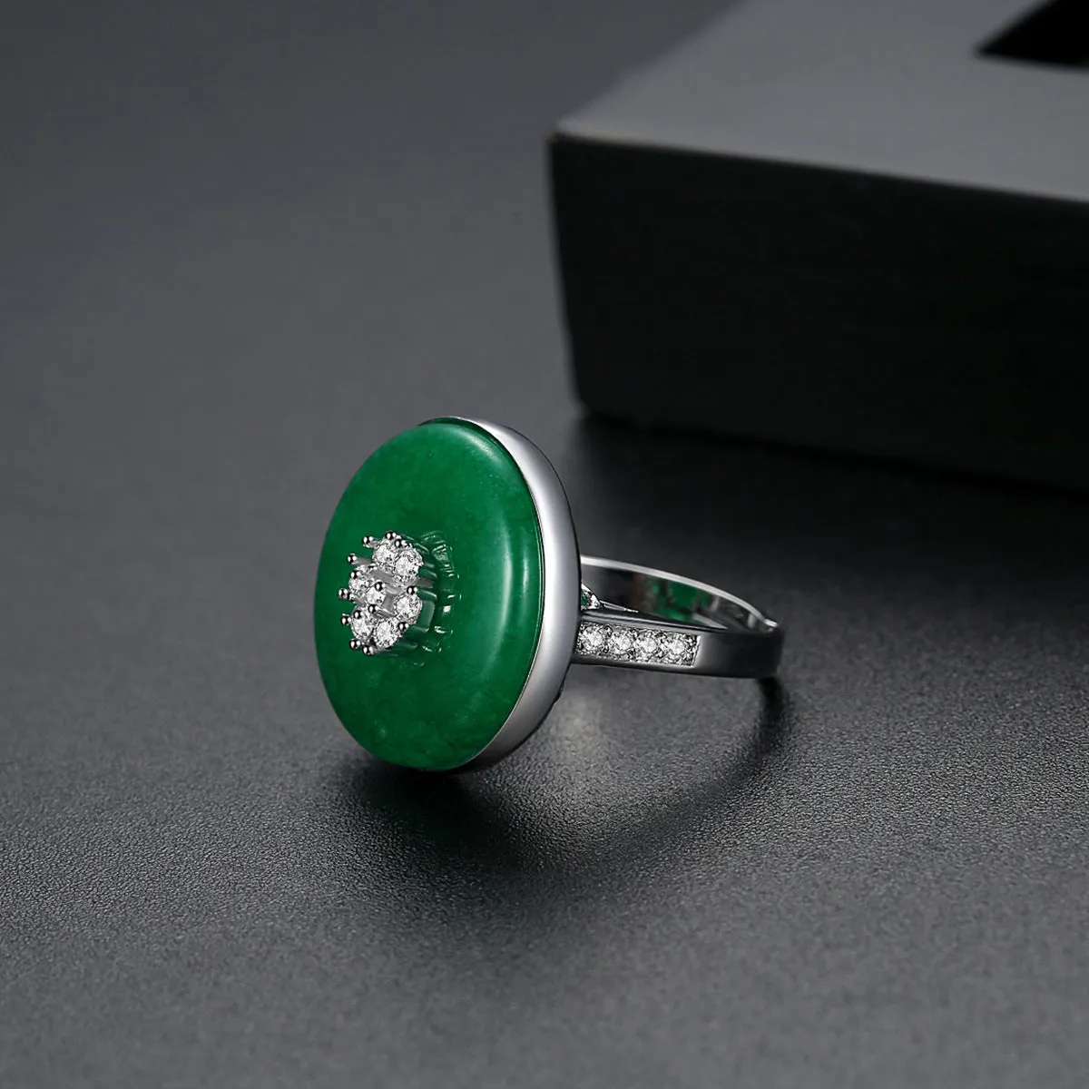 Cubic Zirconia & Green Quartz Flower Round Adjustable Ring