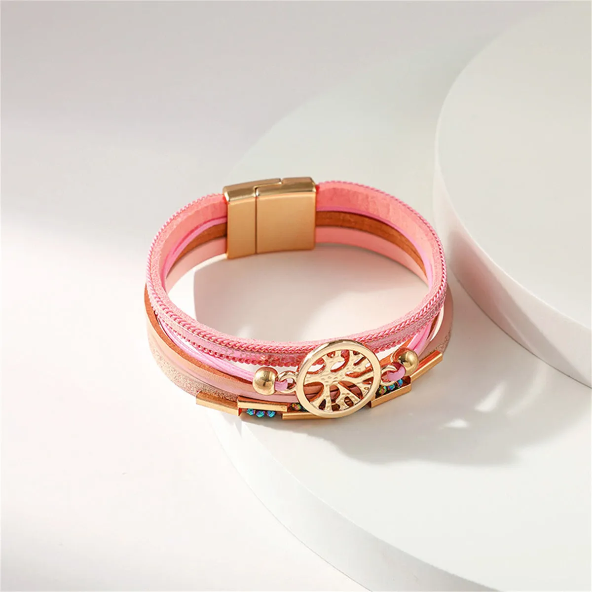 Cubic Zirconia & Polystyrene 18K Gold-Plated Tree Charm Layered Bracelet