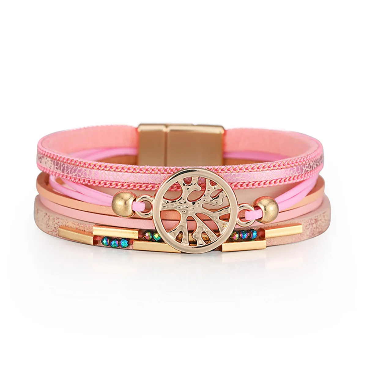 Cubic Zirconia & Polystyrene 18K Gold-Plated Tree Charm Layered Bracelet