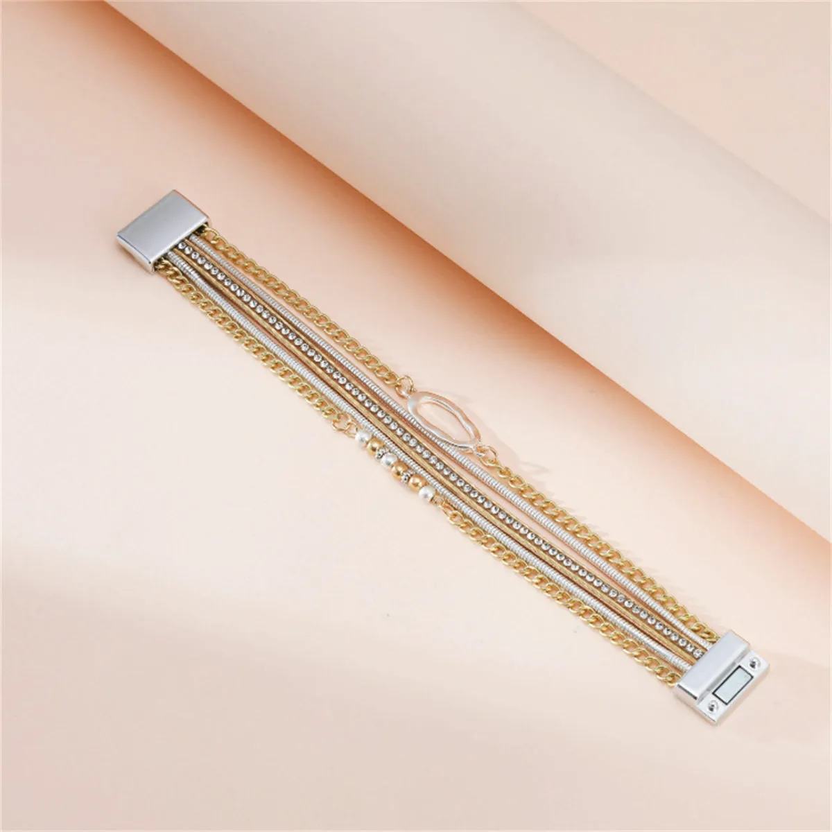 Cubic Zirconia & Polystyrene Pearl Two-Tone Strand Bracelet