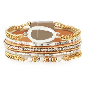 Cubic Zirconia & Polystyrene Pearl Two-Tone Strand Bracelet
