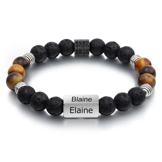 Customize Engraved 4 Names Beaded Chain Bracelets For Men