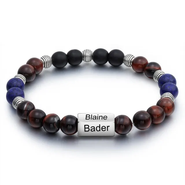 Customize Engraved 4 Names Beaded Chain Bracelets For Men