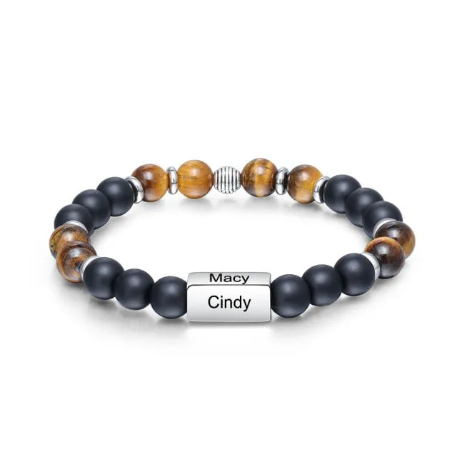 Customize Engraved 4 Names Beaded Chain Bracelets For Men