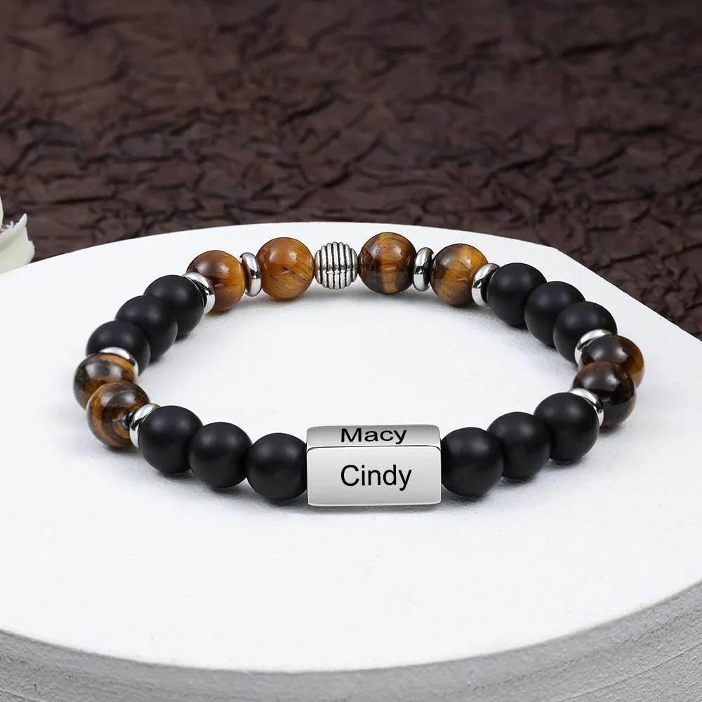 Customize Engraved 4 Names Beaded Chain Bracelets For Men