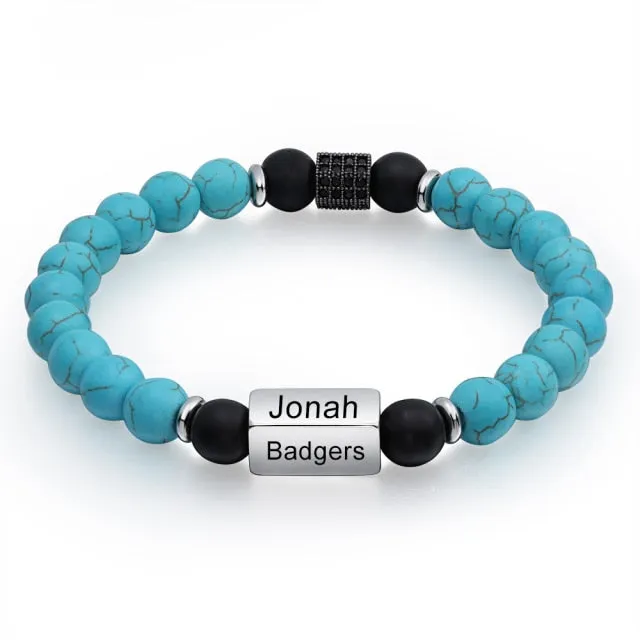 Customize Engraved 4 Names Beaded Chain Bracelets For Men