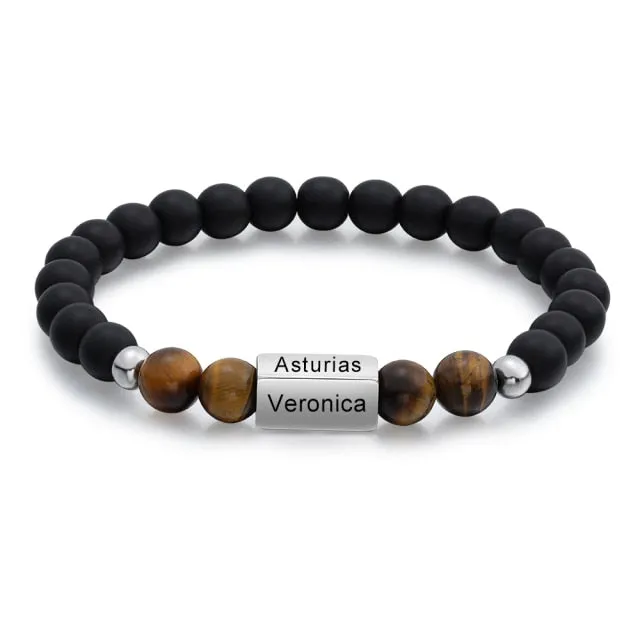 Customize Engraved 4 Names Beaded Chain Bracelets For Men