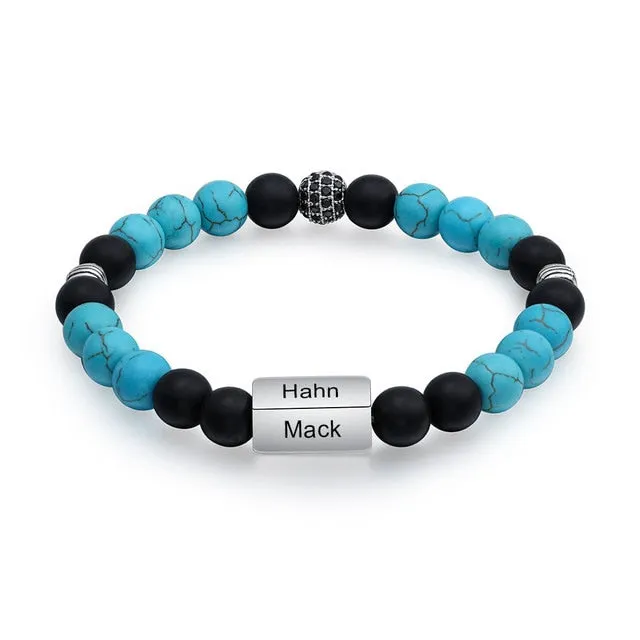 Customize Engraved 4 Names Beaded Chain Bracelets For Men