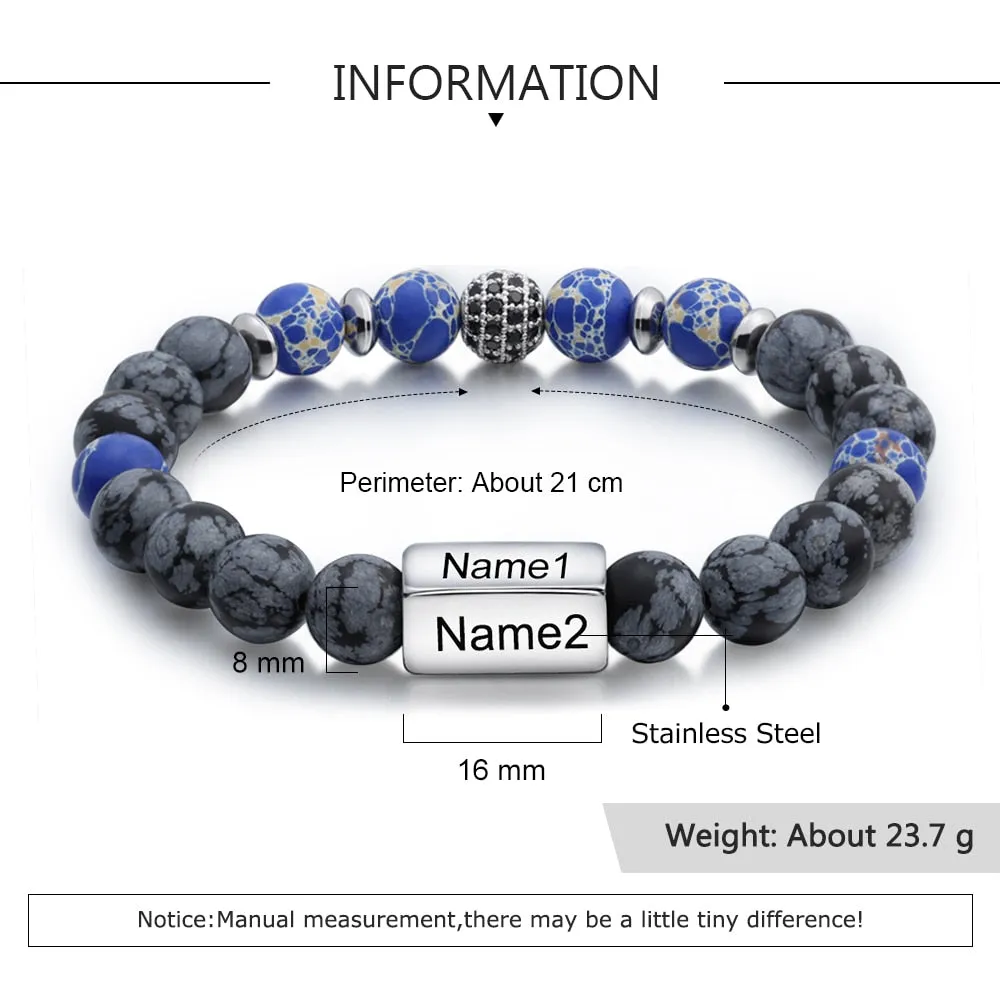 Customize Engraved 4 Names Beaded Chain Bracelets For Men