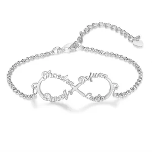 Customized Sterling Silver 4 Names Bracelet