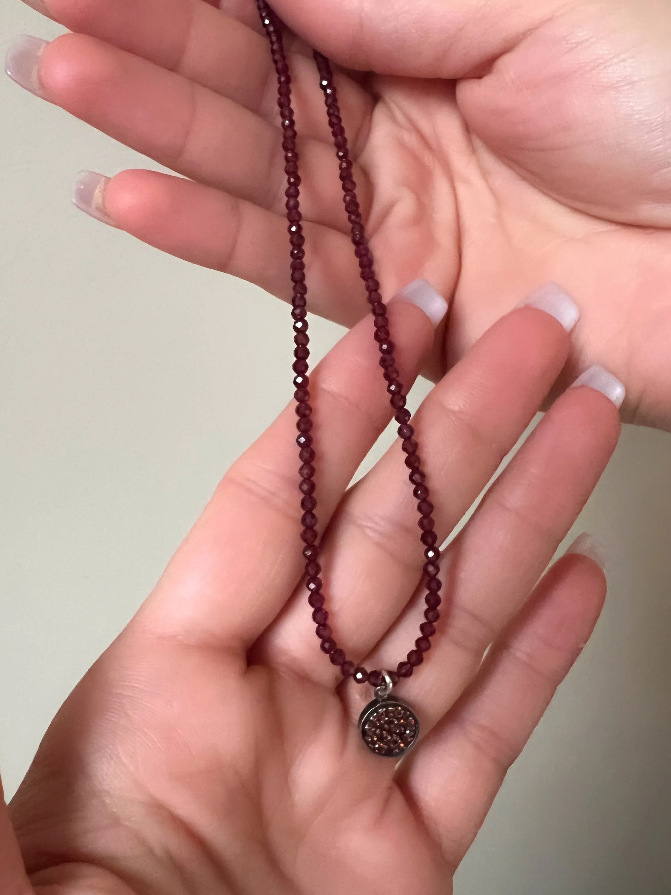 Dainty Garnet Necklace with Pave Gemstone Pendant