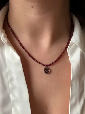 Dainty Garnet Necklace with Pave Gemstone Pendant