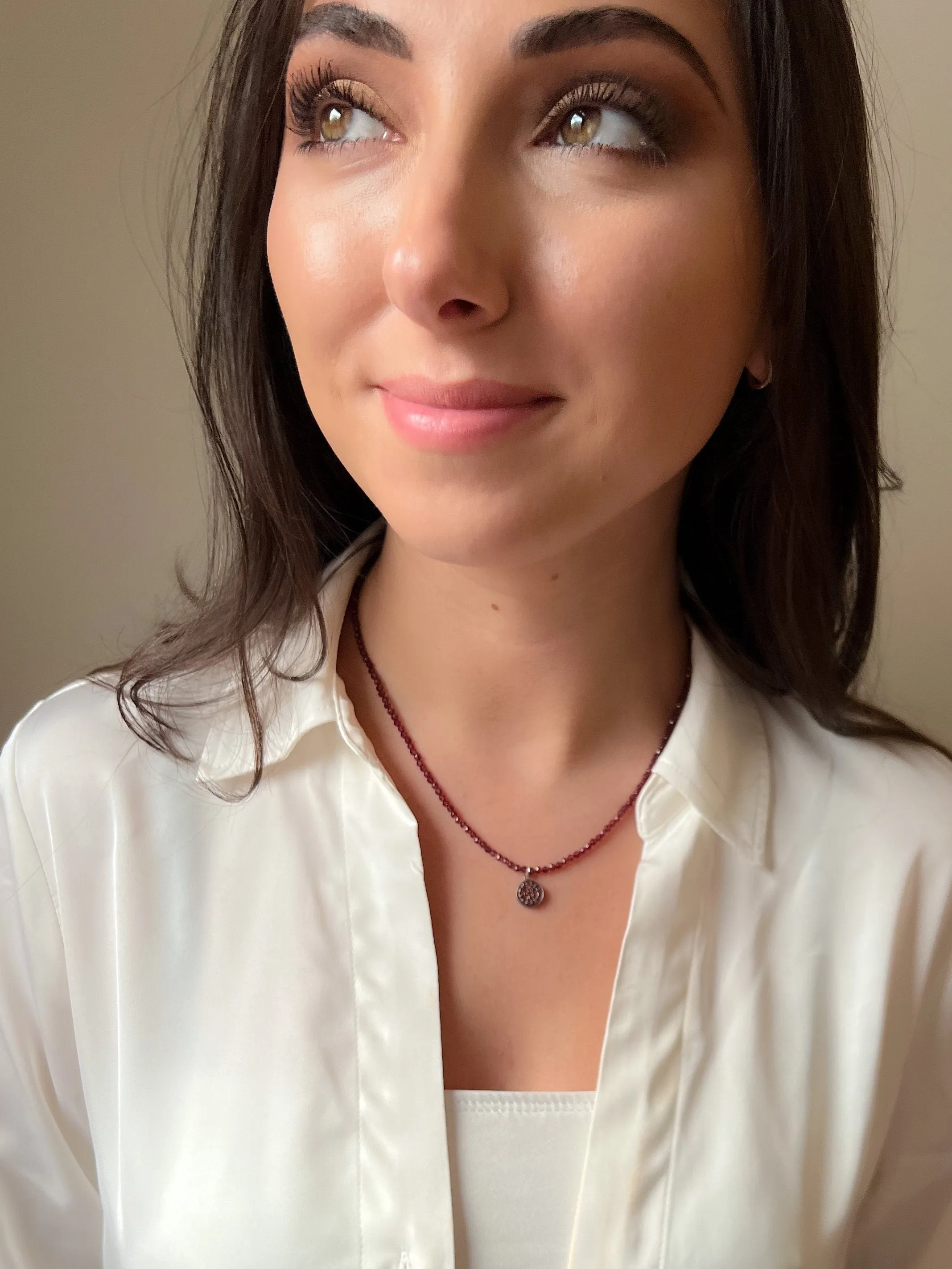 Dainty Garnet Necklace with Pave Gemstone Pendant