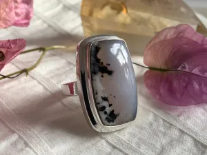 Dendritic Agate Ansley Ring - Large Rectangle (US 9.5)