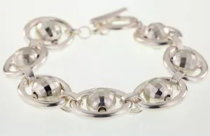 Disco Mirror Ball Sterling Silver Link Toggle Clasp Bracelet 7.25"