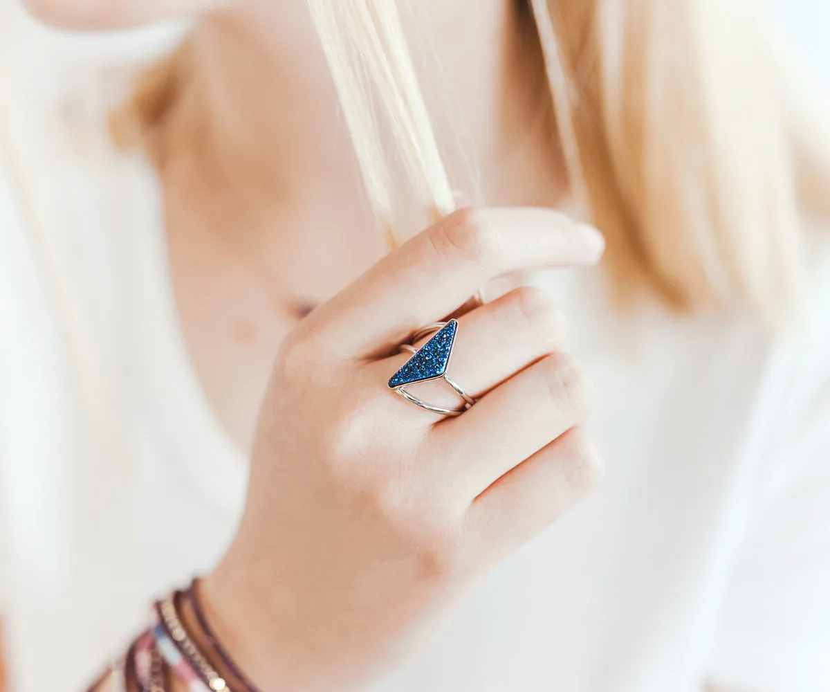 Double Twist Black Druzy 14k Gold Ring