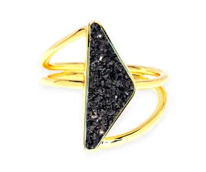 Double Twist Black Druzy 14k Gold Ring