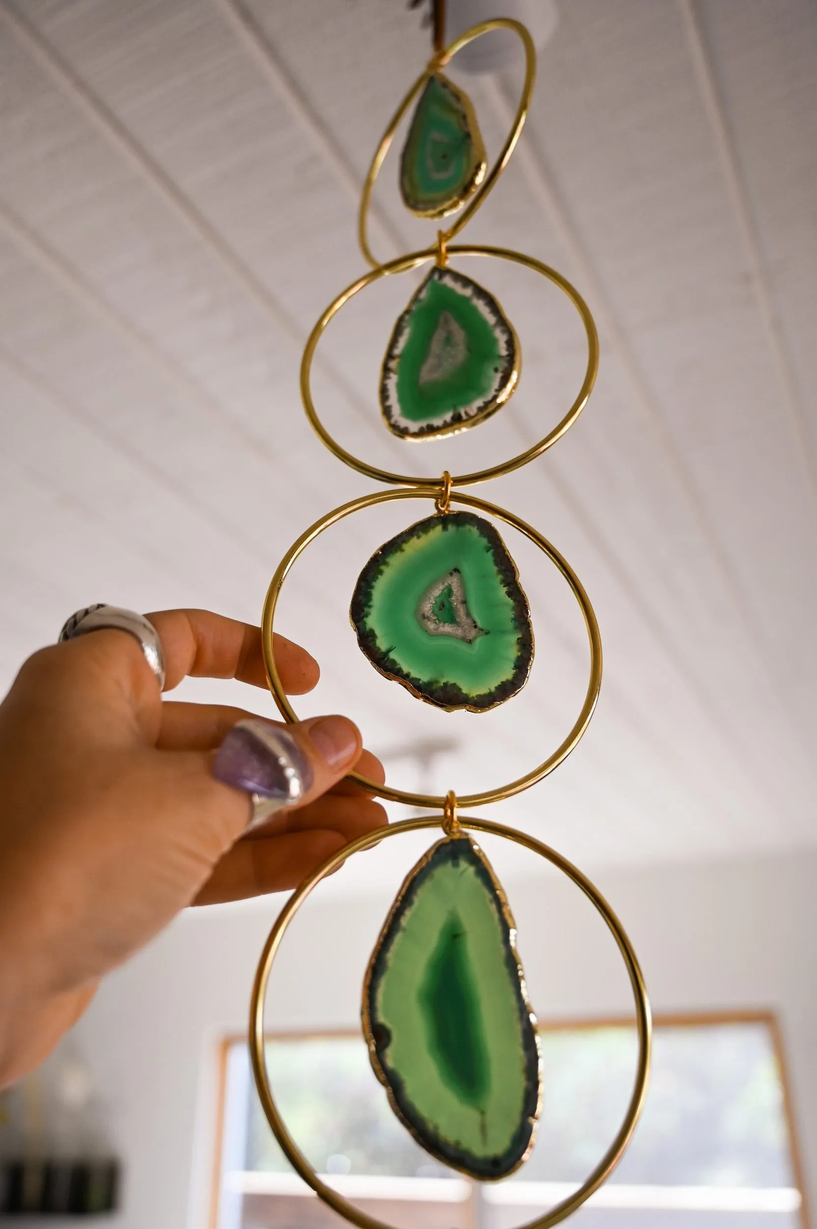 Earth Child Green Agate Geode Hanging