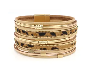 Elegant Animal Print Gold Tan Leather Bracelet