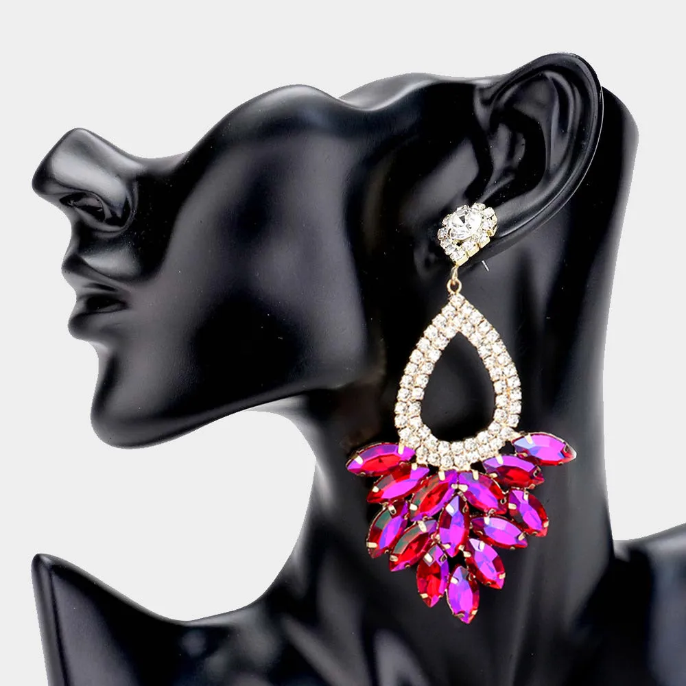 Elegant Marquise Purple Crystal Cluster Chandelier Pageant Earrings  / Prom Earrings | 533158