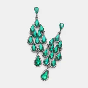 Emerald Crystal Chandelier Earrings Made of Teardrops on Gun Metal  | Prom Earrings| Pageant Earrings |593233