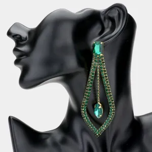 Emerald Crystal Rhinestone Cut Out Chandelier Earrings  | Pageant Earrings | 517132