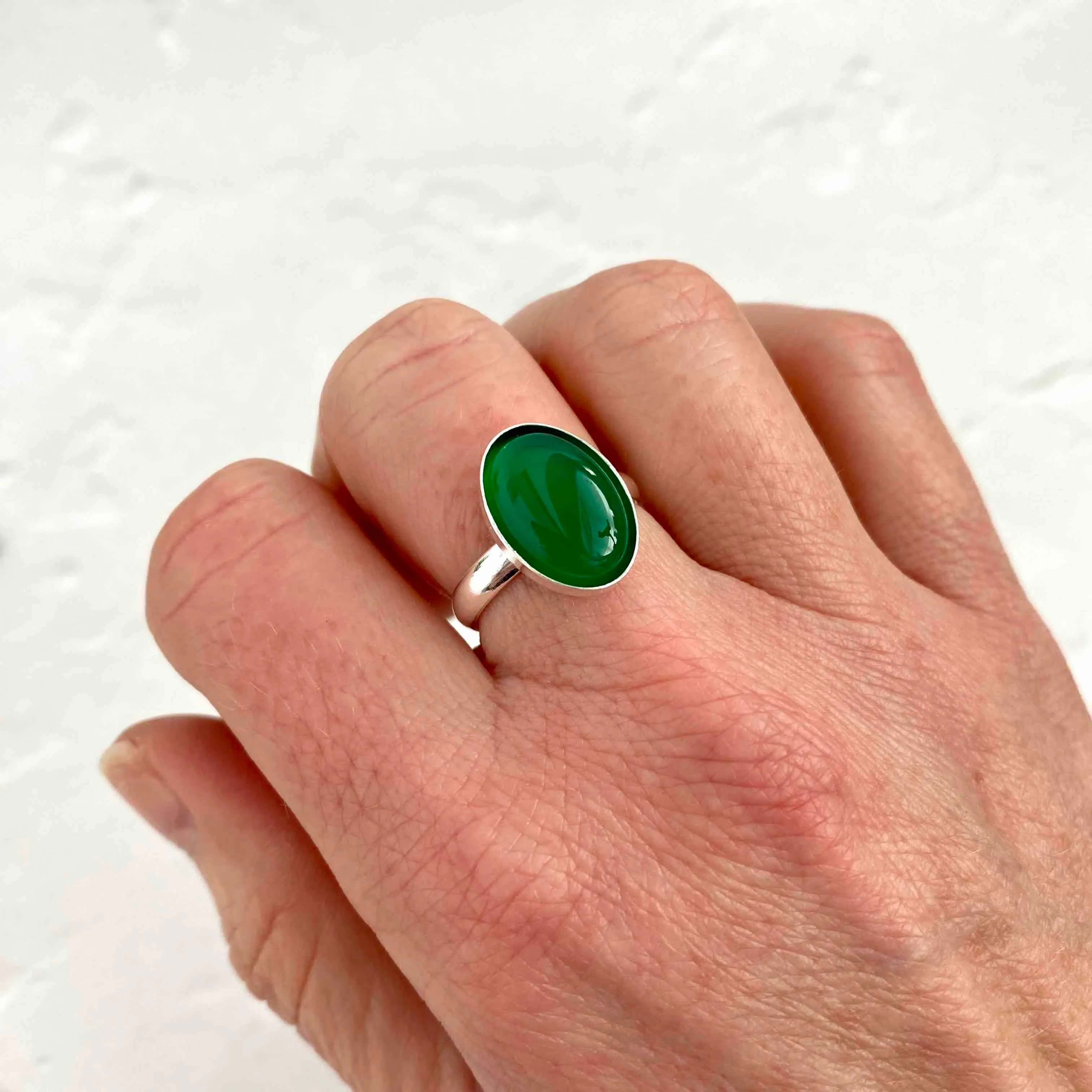 Emerald Green Agate Gemstone Ring - Adjustable