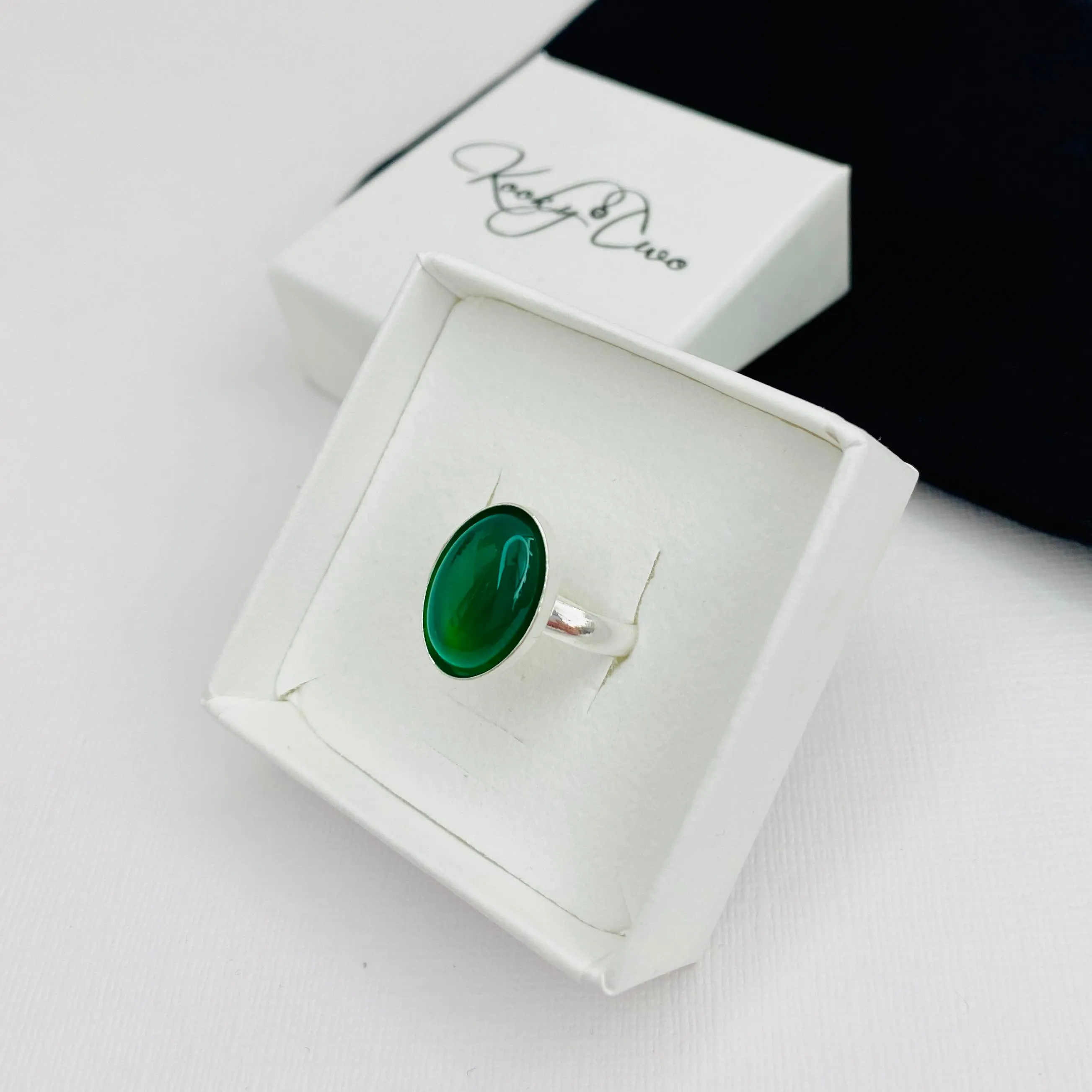 Emerald Green Agate Gemstone Ring - Adjustable