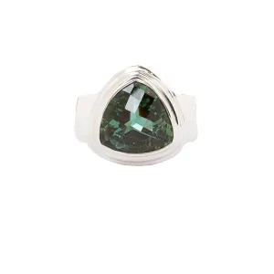 Emerald Green Trillion Quartz Sterling Silver Ring
