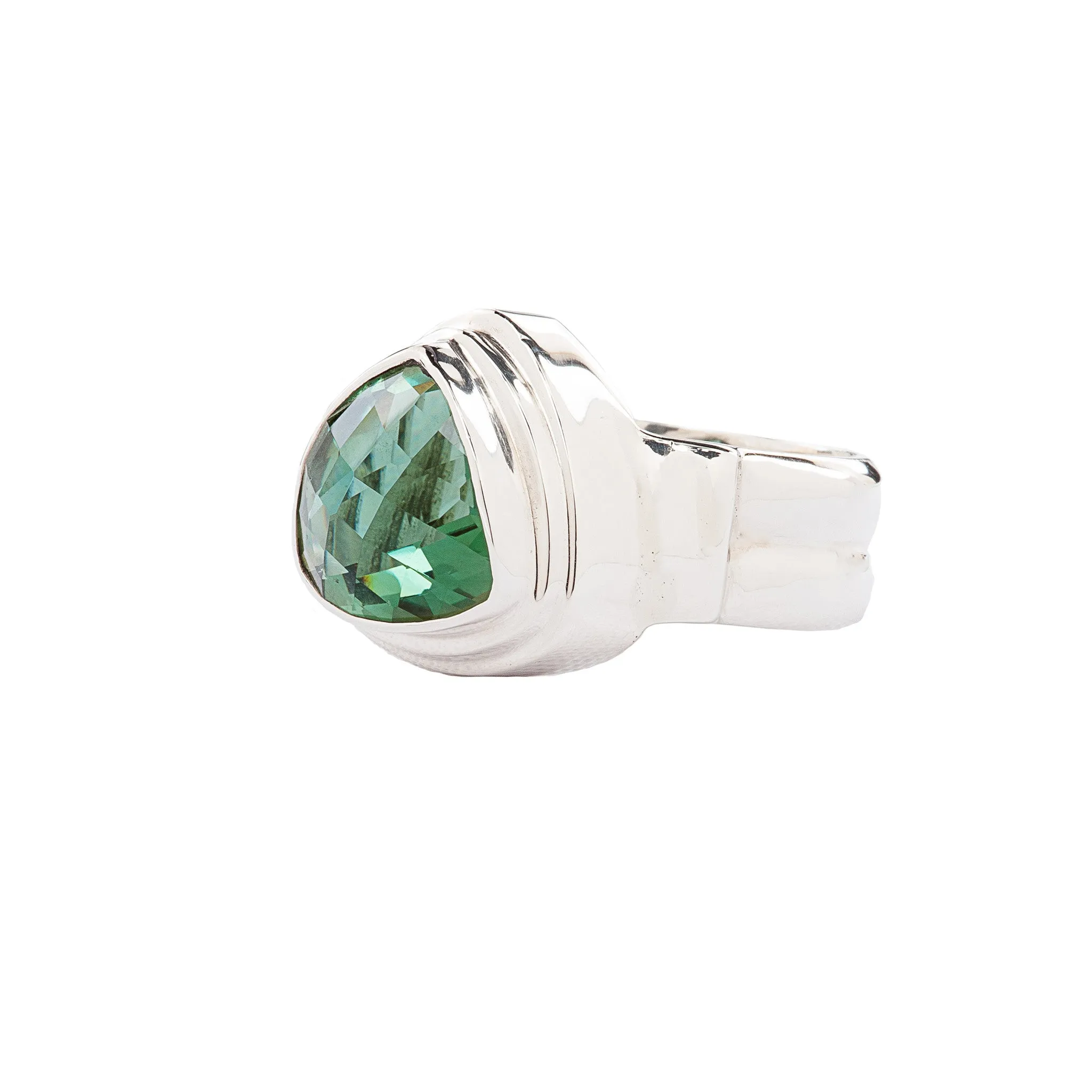 Emerald Green Trillion Quartz Sterling Silver Ring