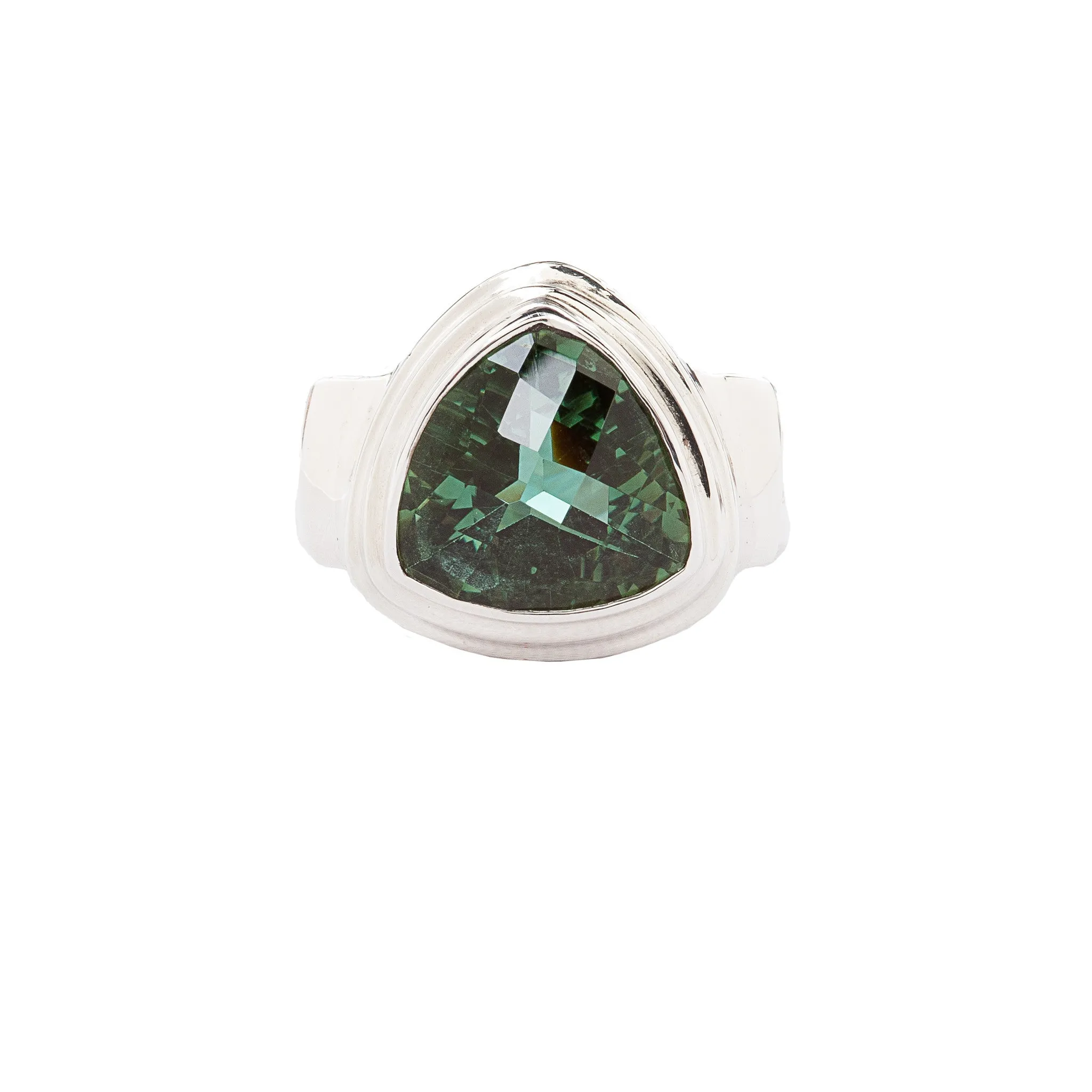 Emerald Green Trillion Quartz Sterling Silver Ring