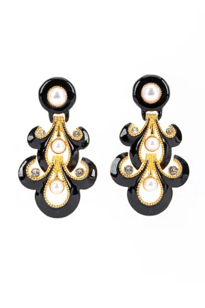 Enamel Fleur De Lis Chandelier Earrings