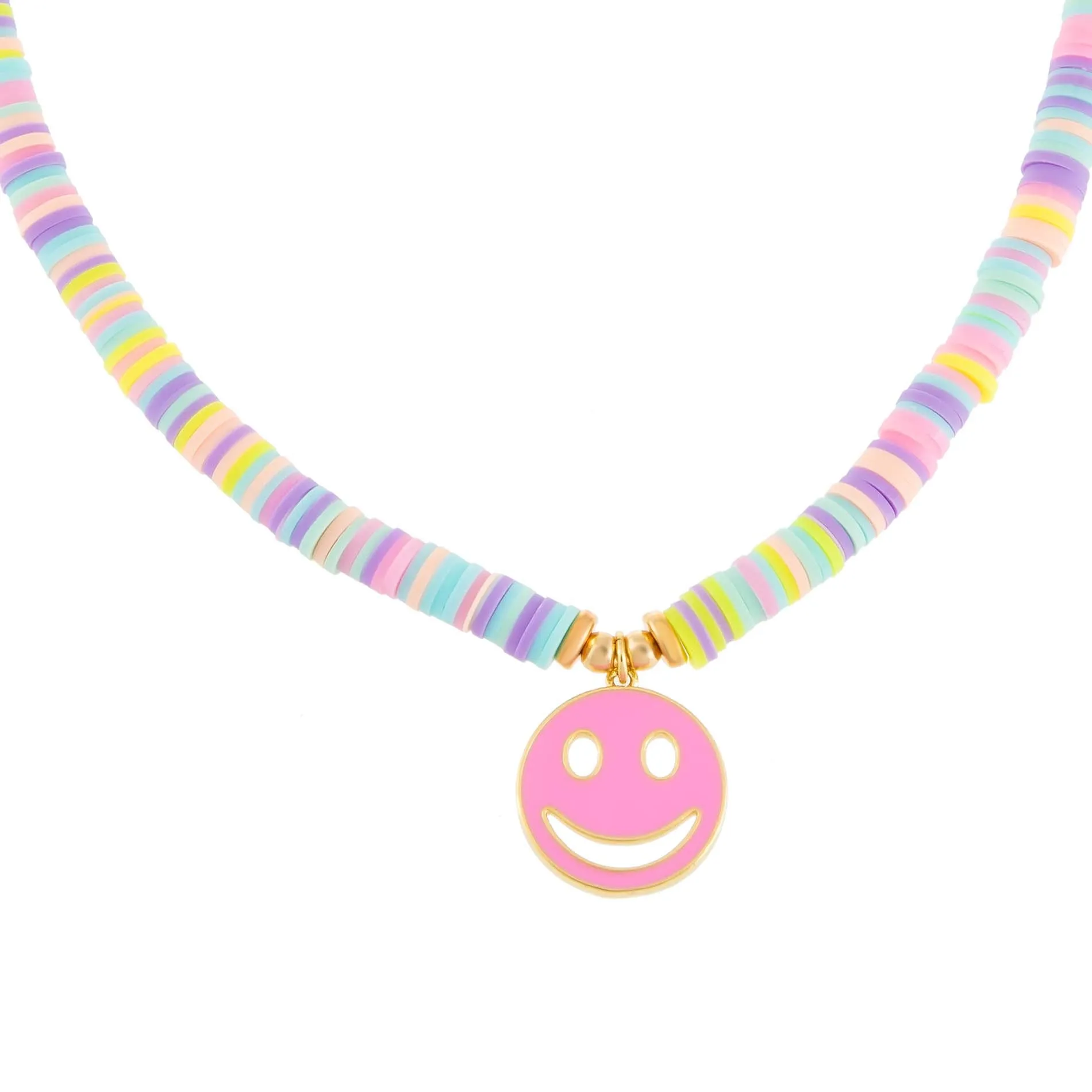 Enamel Smiley Face Pastel Beaded Necklace