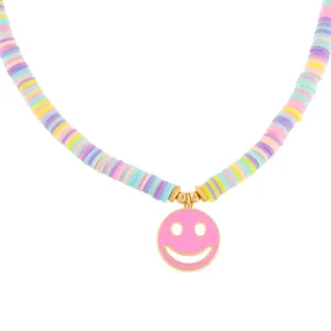 Enamel Smiley Face Pastel Beaded Necklace