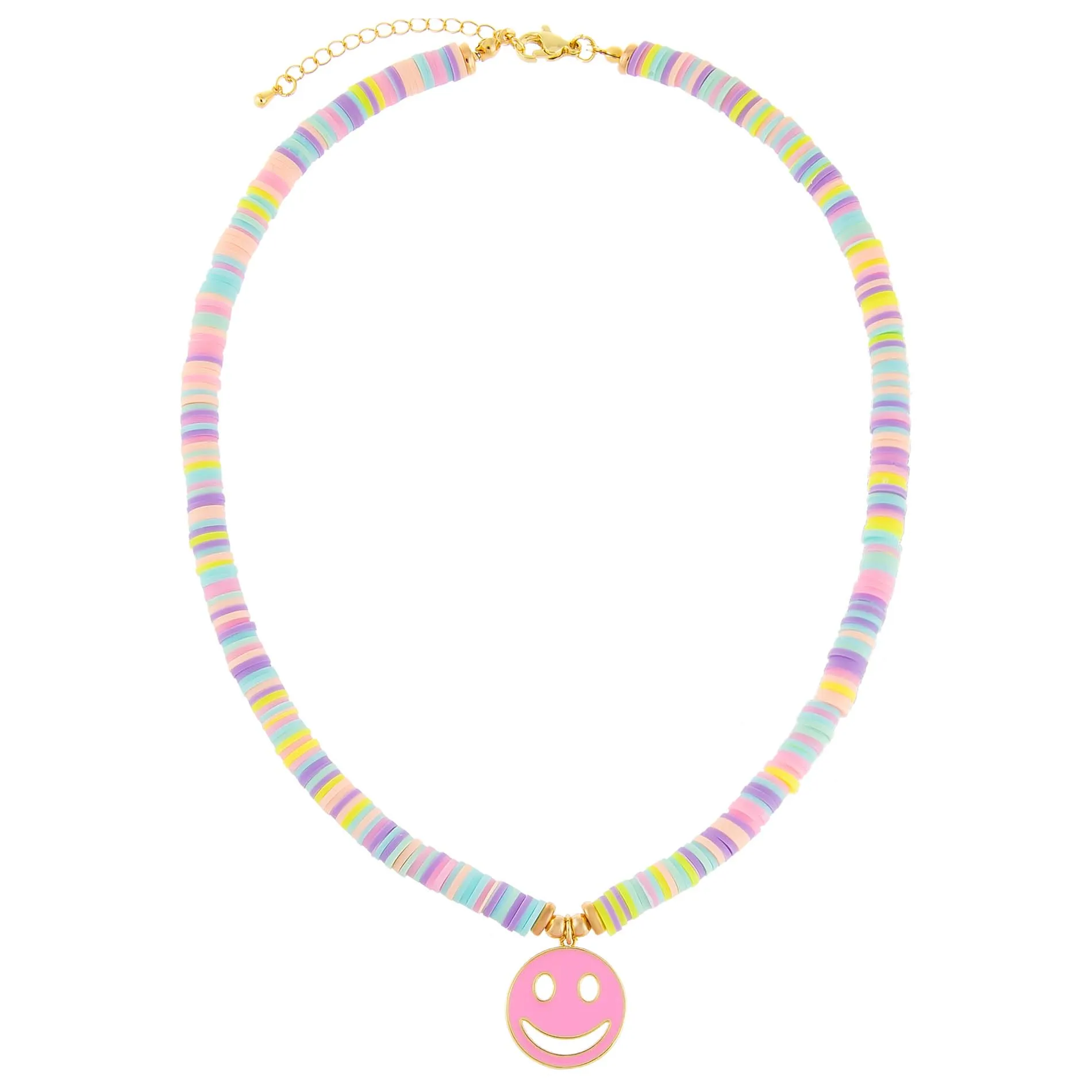 Enamel Smiley Face Pastel Beaded Necklace