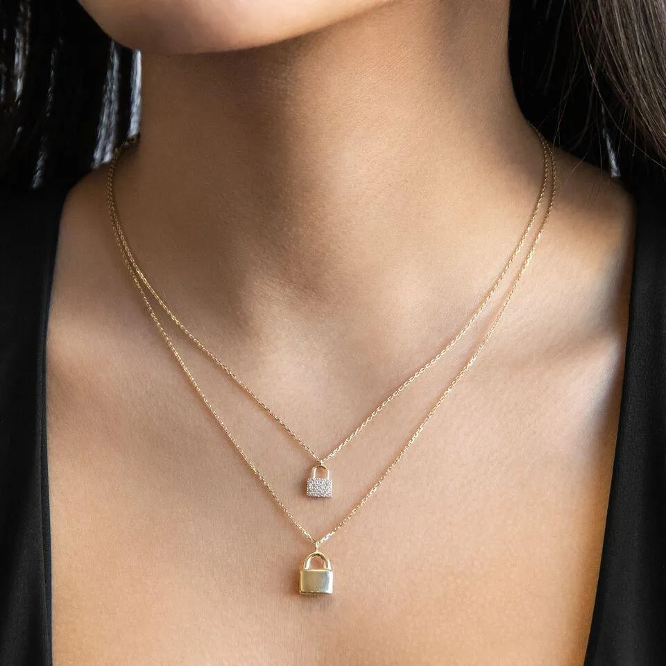 Engraved Lock Necklace 14K