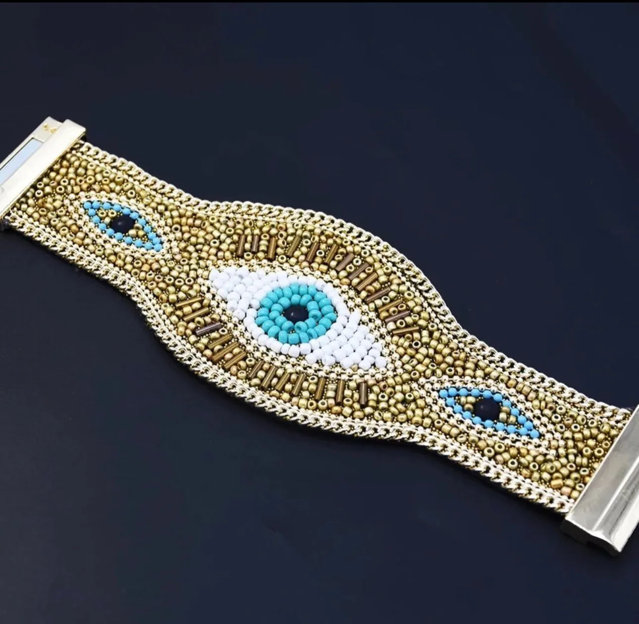 Evil Eye Beaded Bracelet Cuff with Magnetic Closure 430-15 | Erika Williner Designs