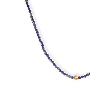 Faceted Blue Lapis Beaded Necklace with 18K Gold Saucer Bead & Clasp