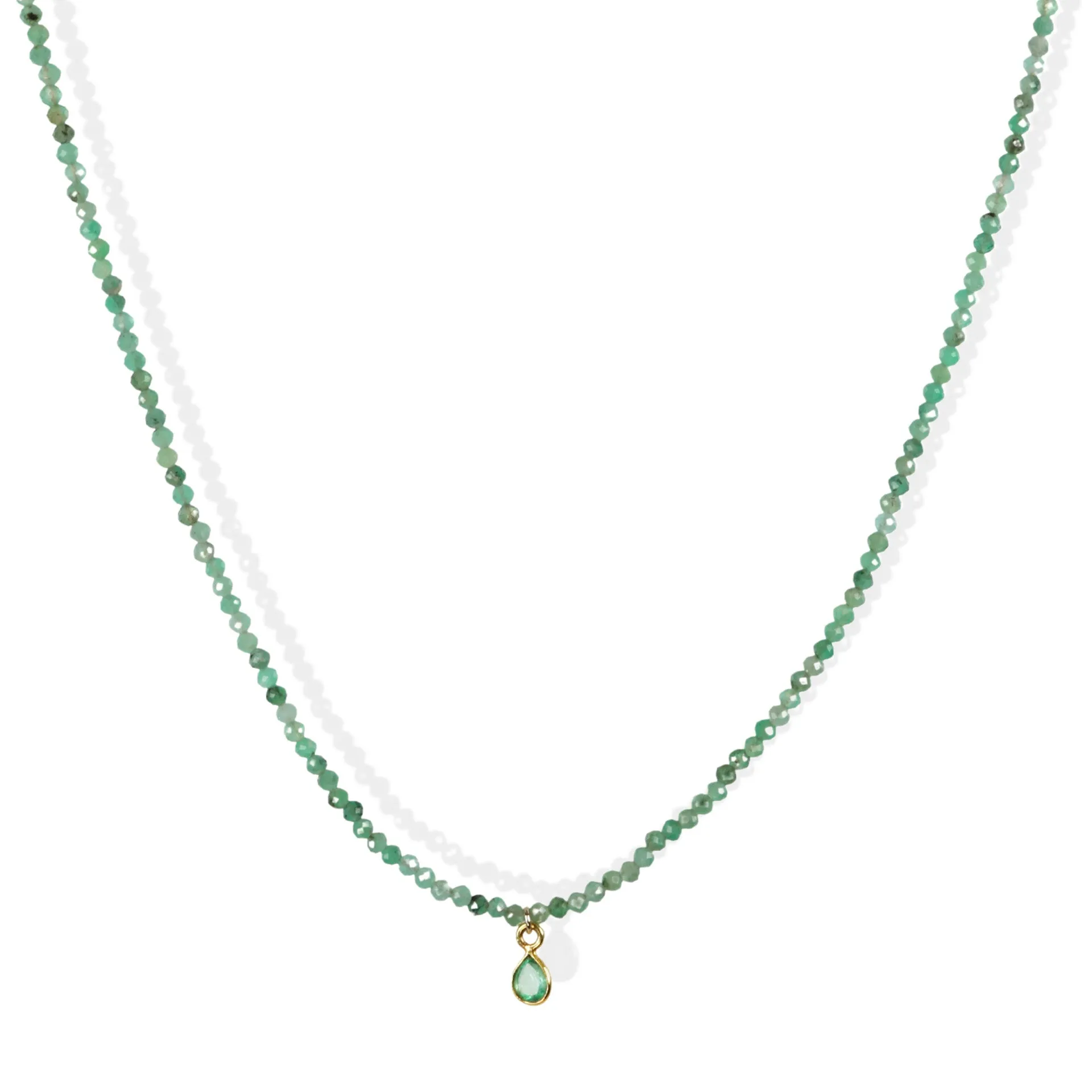 Faceted Emerald Beaded Neckale with 18K Emerald Charm