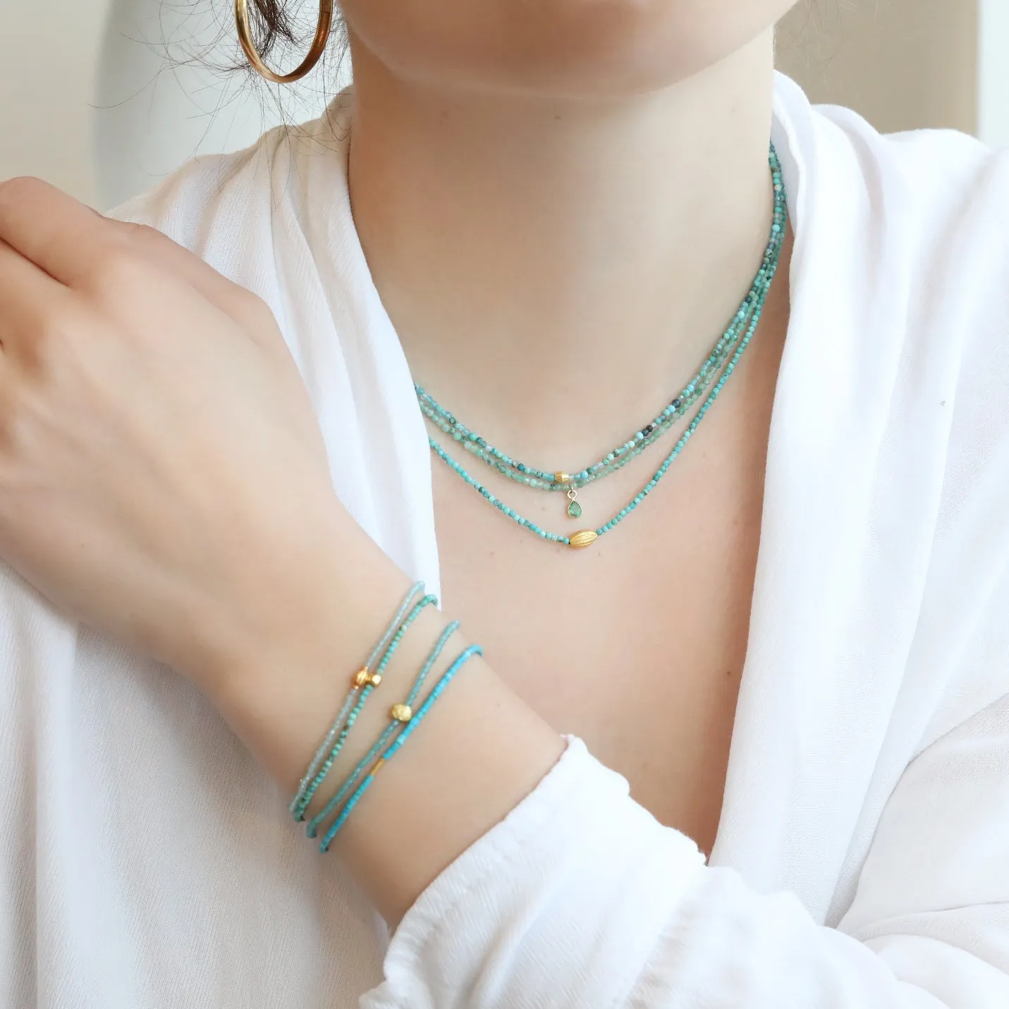 Faceted Emerald Beaded Neckale with 18K Emerald Charm