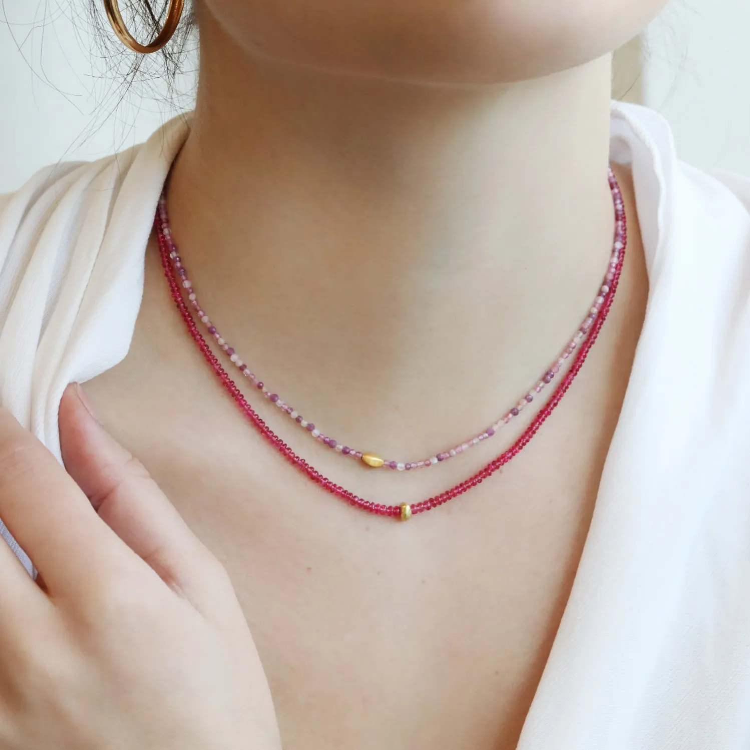 Faceted Pink Tourmaline Beaded Necklace with 18K Gold Bead