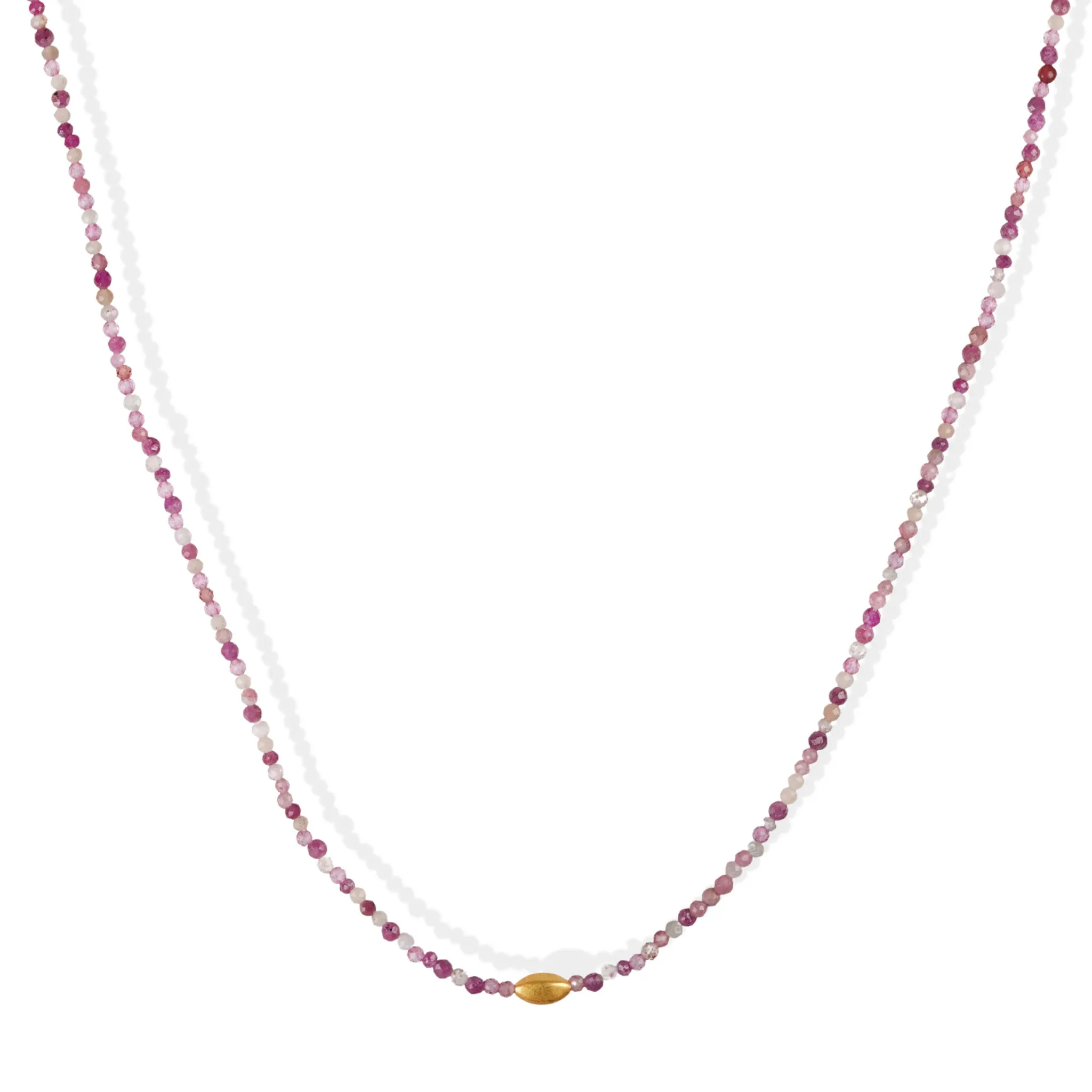 Faceted Pink Tourmaline Beaded Necklace with 18K Gold Bead