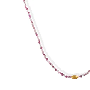 Faceted Pink Tourmaline Beaded Necklace with 18K Gold Bead