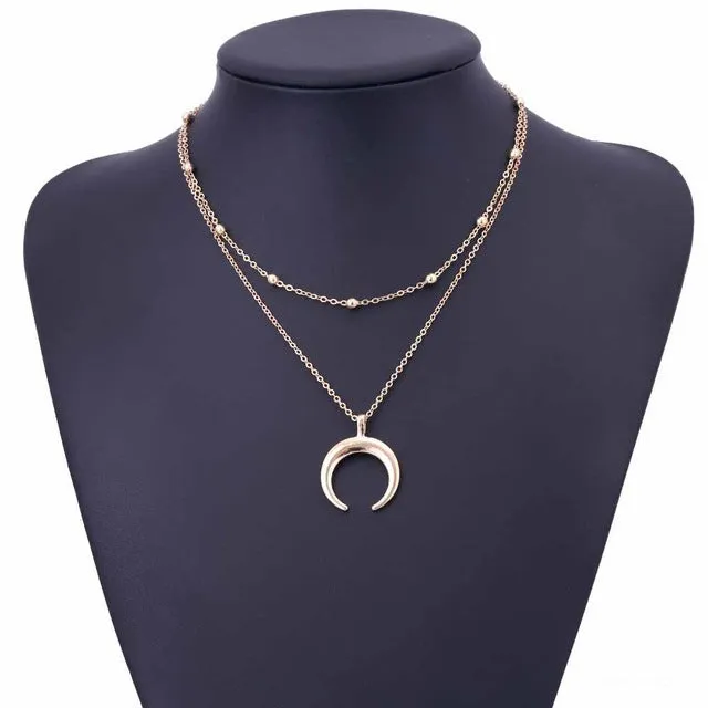 FAMSHIN 2017 New Fashion Double Horn Necklace Crescent Moon Necklace Boho Jewelry Minimal Girlfriend Gift
