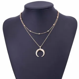 FAMSHIN 2017 New Fashion Double Horn Necklace Crescent Moon Necklace Boho Jewelry Minimal Girlfriend Gift